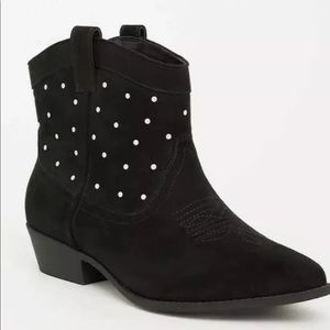 Black suede studded wide width western booties